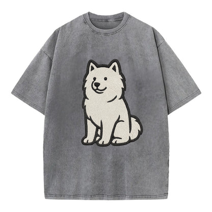 Samoyed - White fluffy embroidered desig Vintage T-shirt - Grey