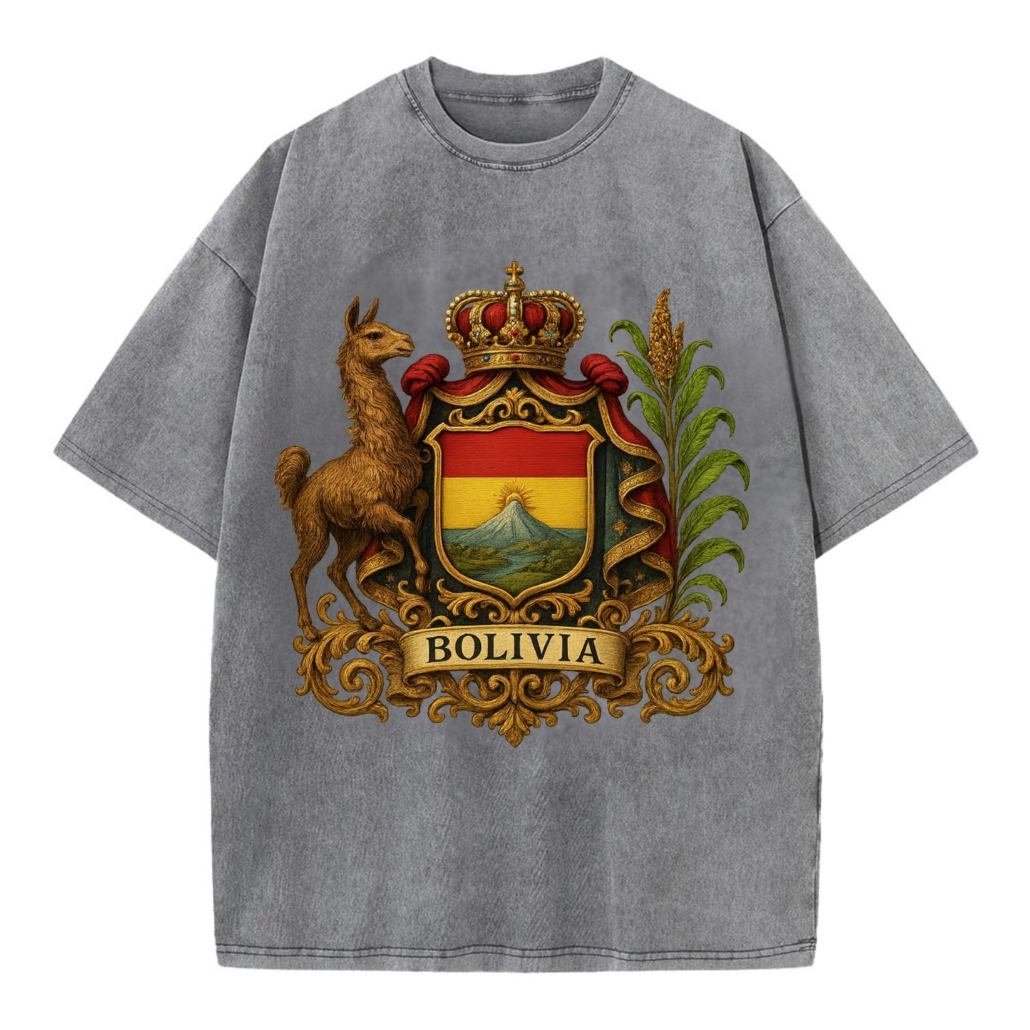 Bolivia Royal Logo  - Vintage T-shirt - Grey