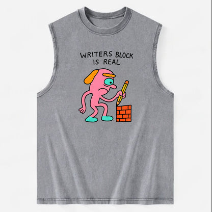 WRITERS BLOCK IS REAL | Brick wall with pencil - Vintage Washed Tank - Grey