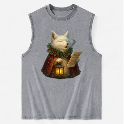 Snowbound Arctic Fox Caroler  - Vintage Washed Tank - Grey