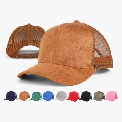 Pandaize Suede Mesh Trucker Cap – Premium Soft Faux Suede Baseball Hat with Breathable Mesh Back, Adjustable Snapback Fit