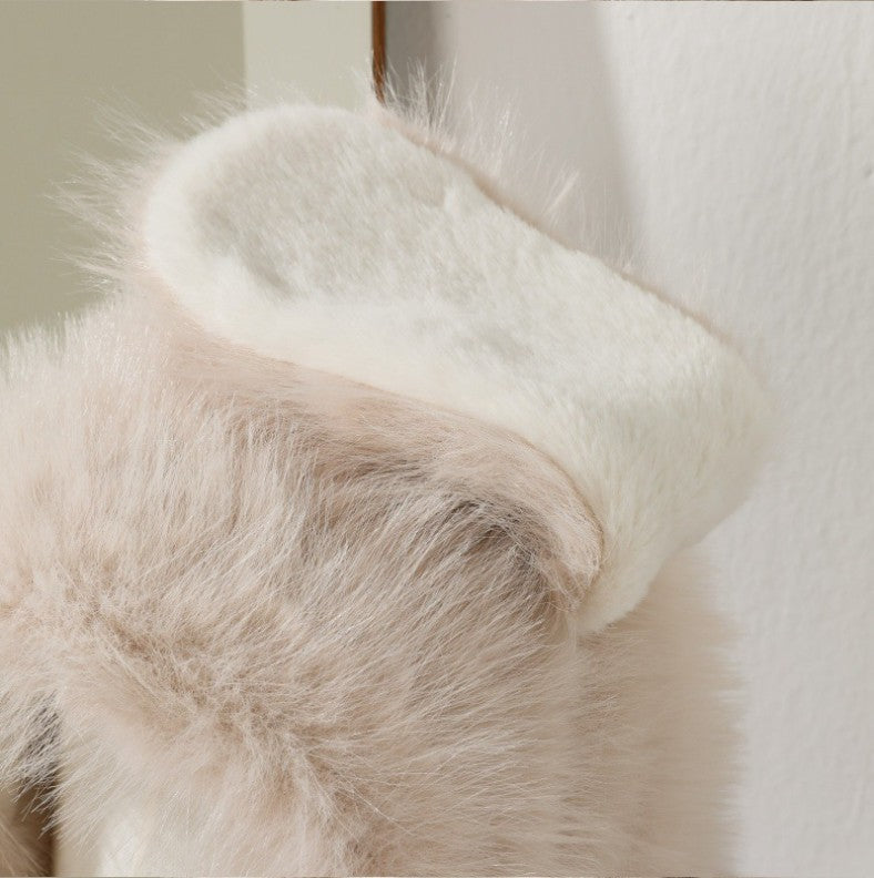 Faux Fur Scarf-Integrated Bunny Ear Trapper Hat - Winter Outdoor Cold-Proof Warm Ear-Flapped Beanie - Unisex Slouchy Headwear