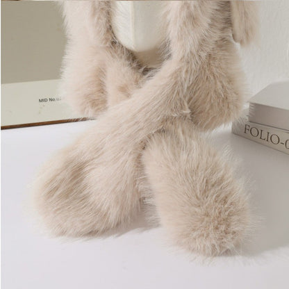 Faux Fur Scarf-Integrated Bunny Ear Trapper Hat - Winter Outdoor Cold-Proof Warm Ear-Flapped Beanie - Unisex Slouchy Headwear