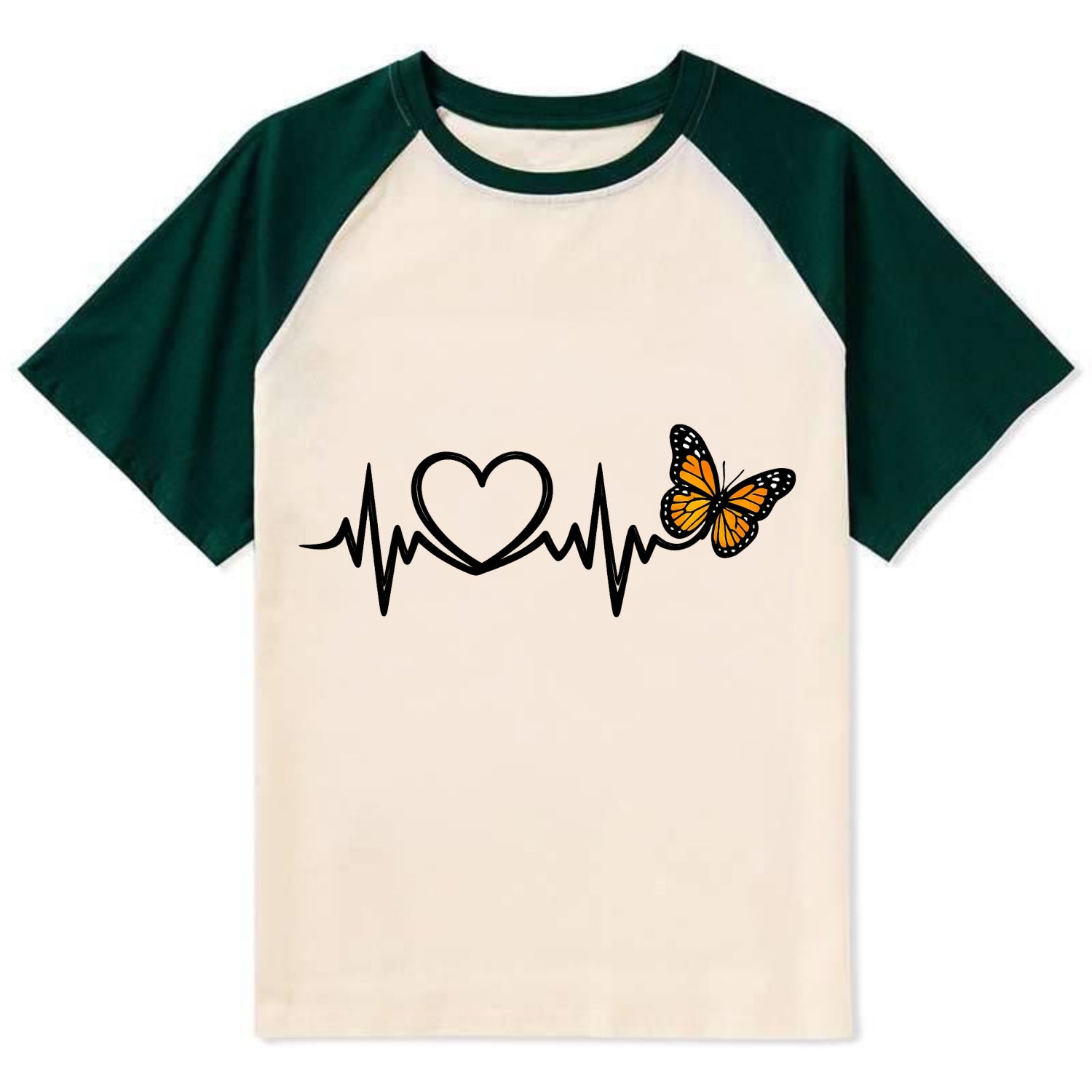 Heartbeat Butterfly - Contrast Raglan T-shirt