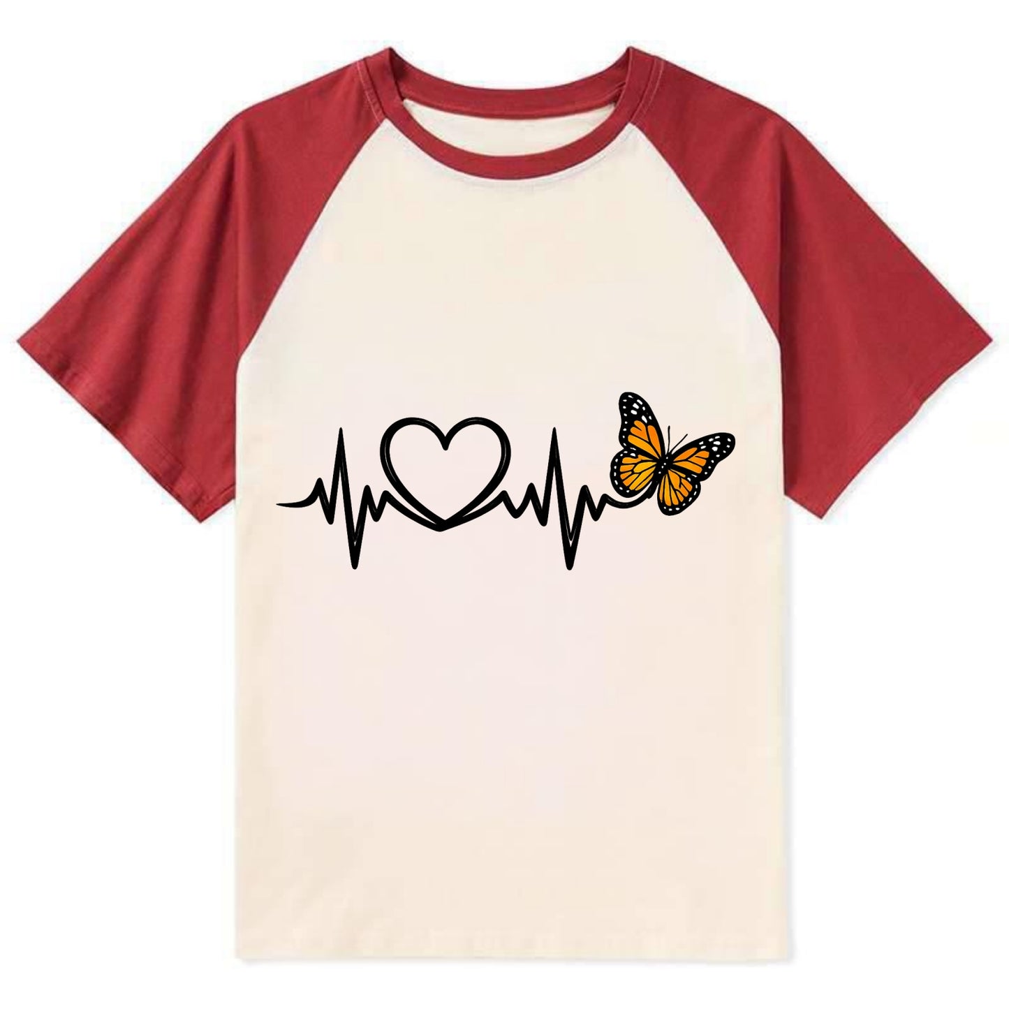 Heartbeat Butterfly - Contrast Raglan T-shirt