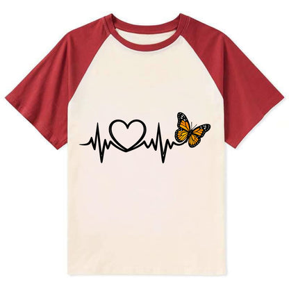 Heartbeat Butterfly - Contrast Raglan T-shirt
