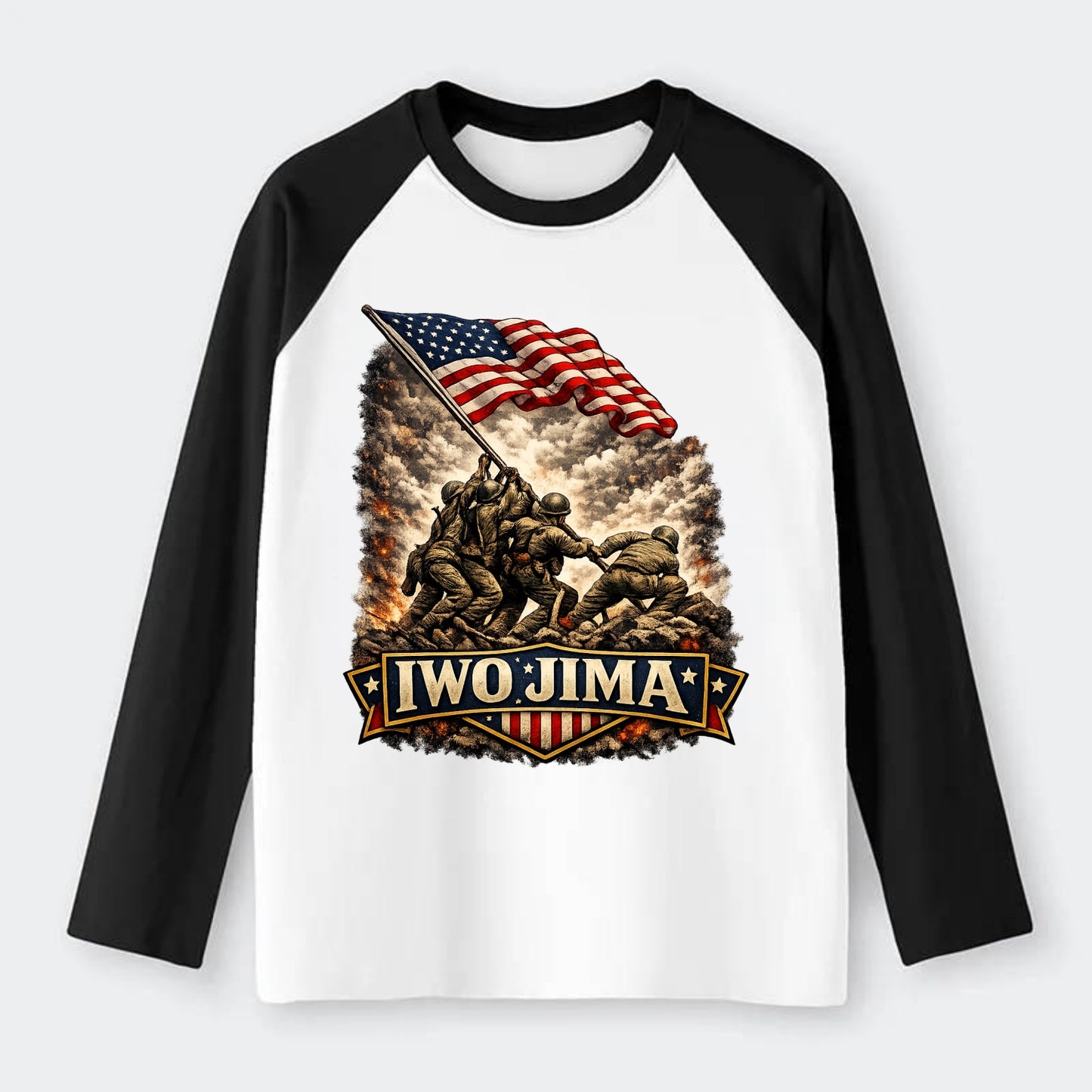Iwo Jima Flag Raising - Raglan Long Sleeve T-Shirt