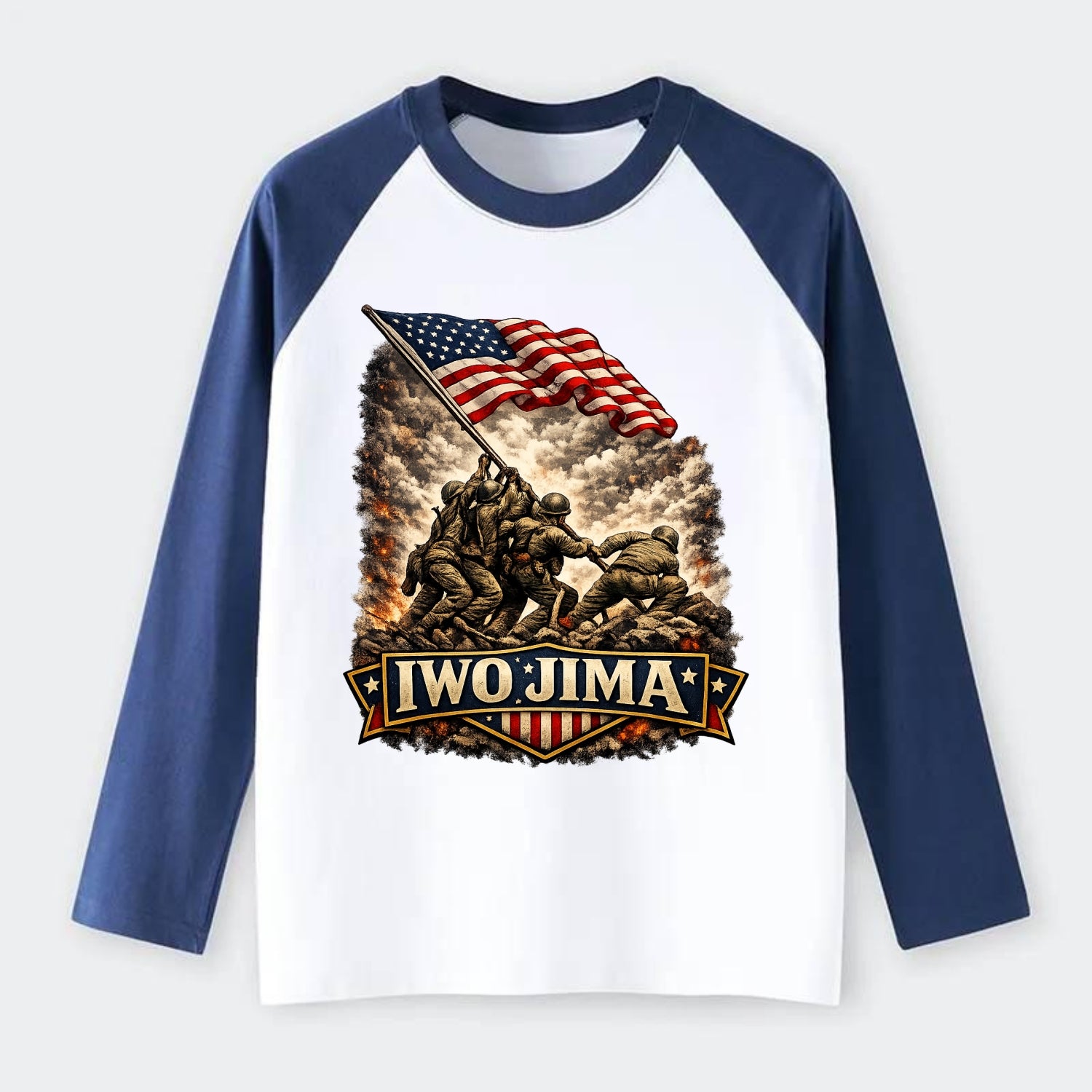 Iwo Jima Flag Raising - Raglan Long Sleeve T-Shirt