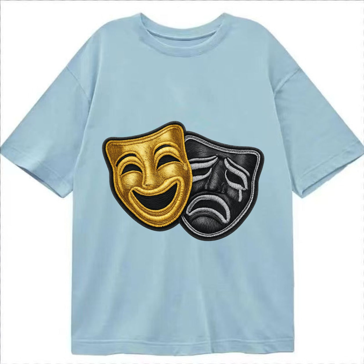 BROADWAY MASKS - comedy tragedy masks in gold and black , theater - Classic T-shirt - Light Blue