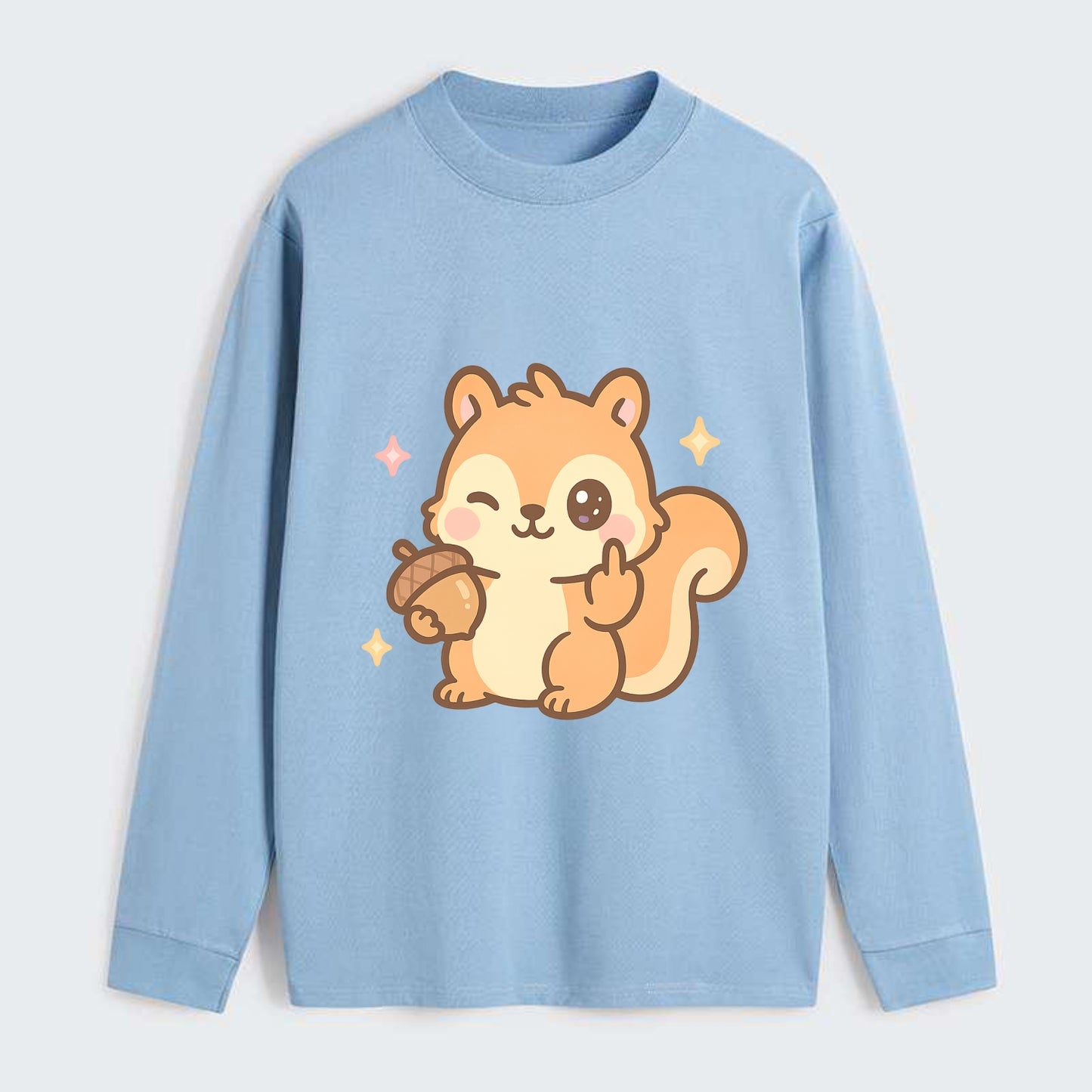 sweet squirrel holding acorn in one paw, flipping off with the other - Classic Long Sleeve Shirt - Light Blue