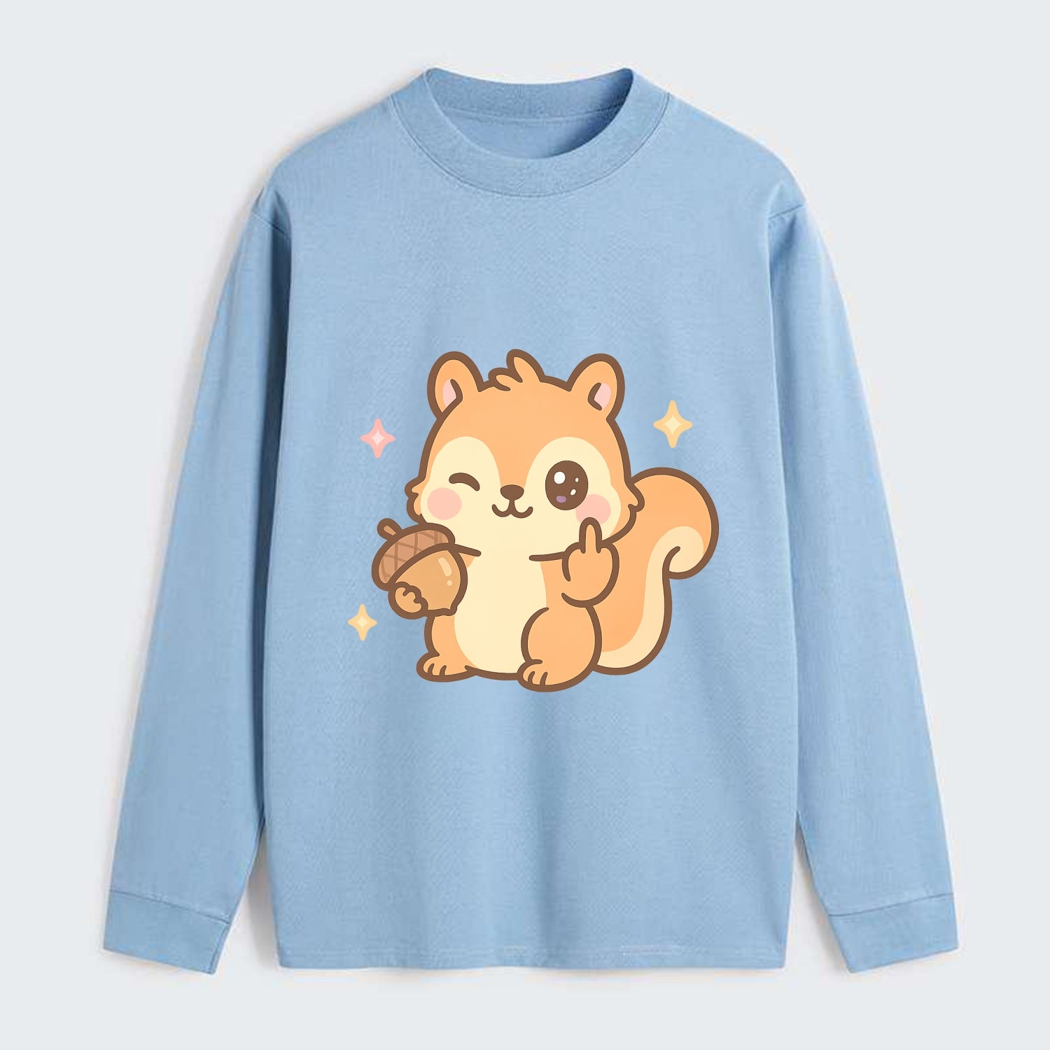 sweet squirrel holding acorn in one paw, flipping off with the other - Classic Long Sleeve Shirt - Light Blue