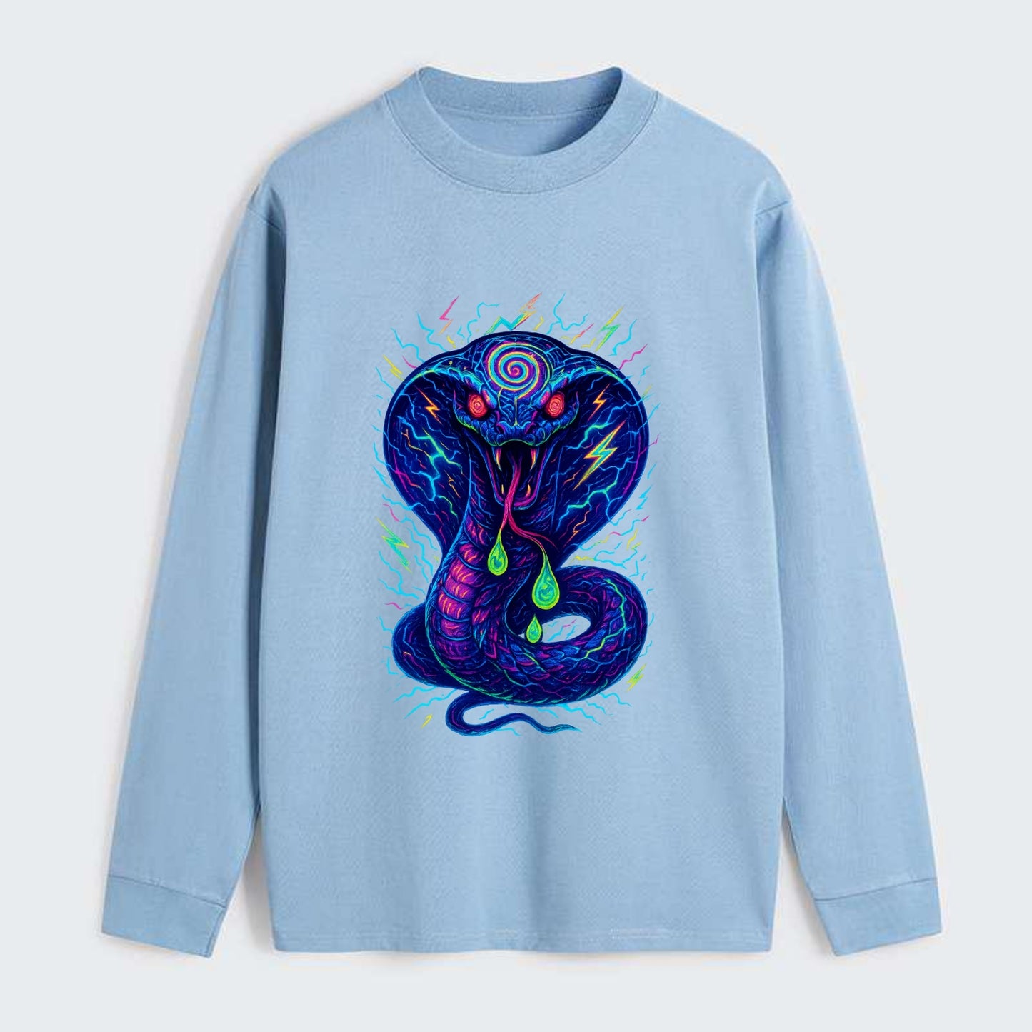 Mesmerizing cobra with hypnotic spiral patterns in the hood, scales - Classic Long Sleeve Shirt - Light Blue