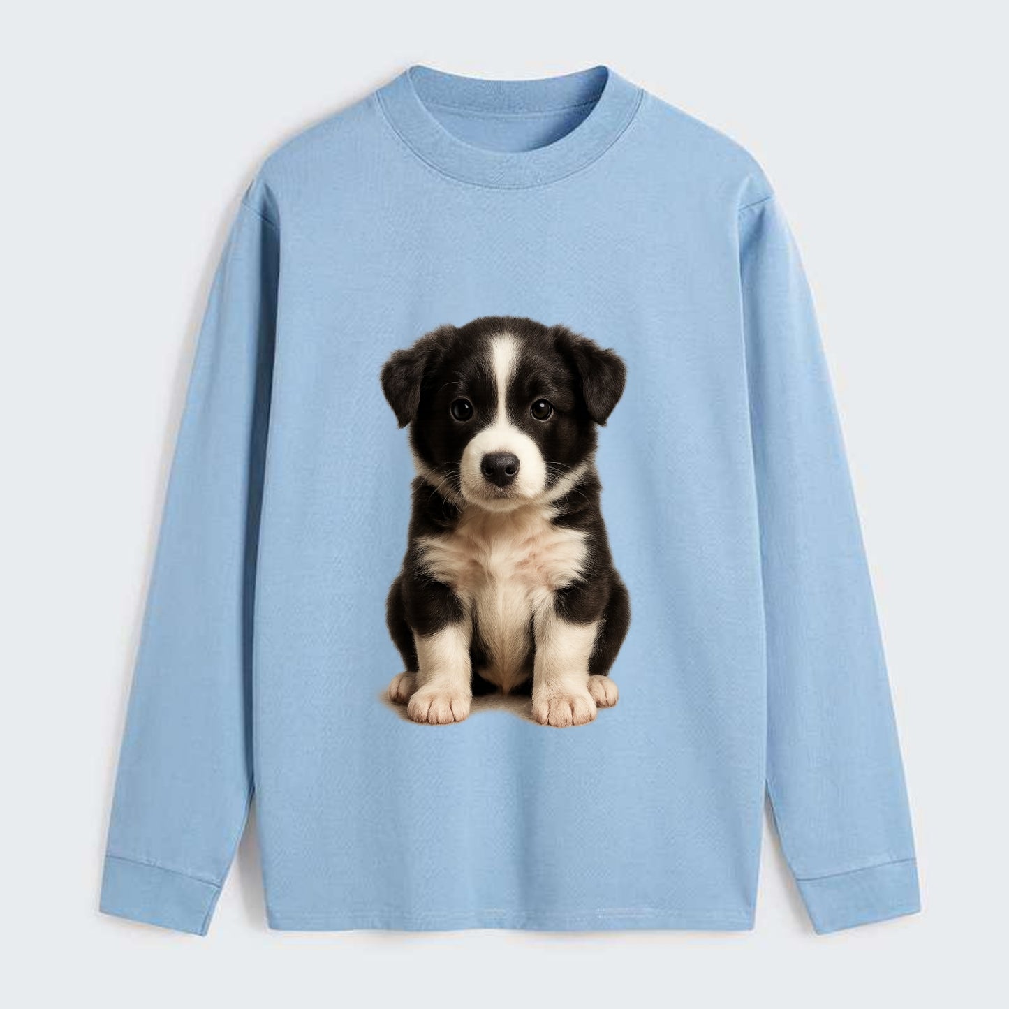 Baby Border Collie Puppy - black and white, intense smart eyes, - Classic Long Sleeve Shirt - Light Blue