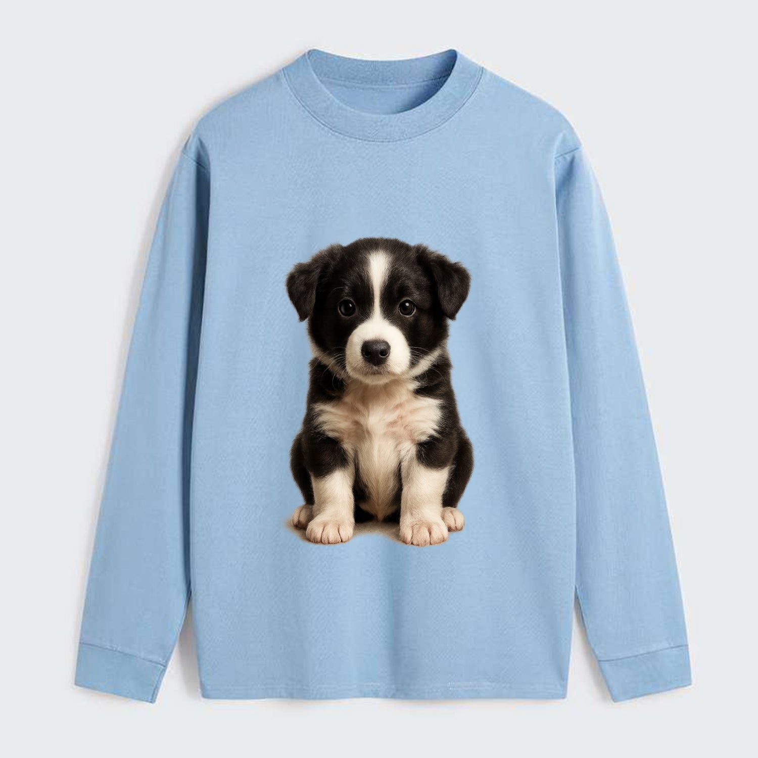 Baby Border Collie Puppy - black and white, intense smart eyes, - Classic Long Sleeve Shirt - Light Blue