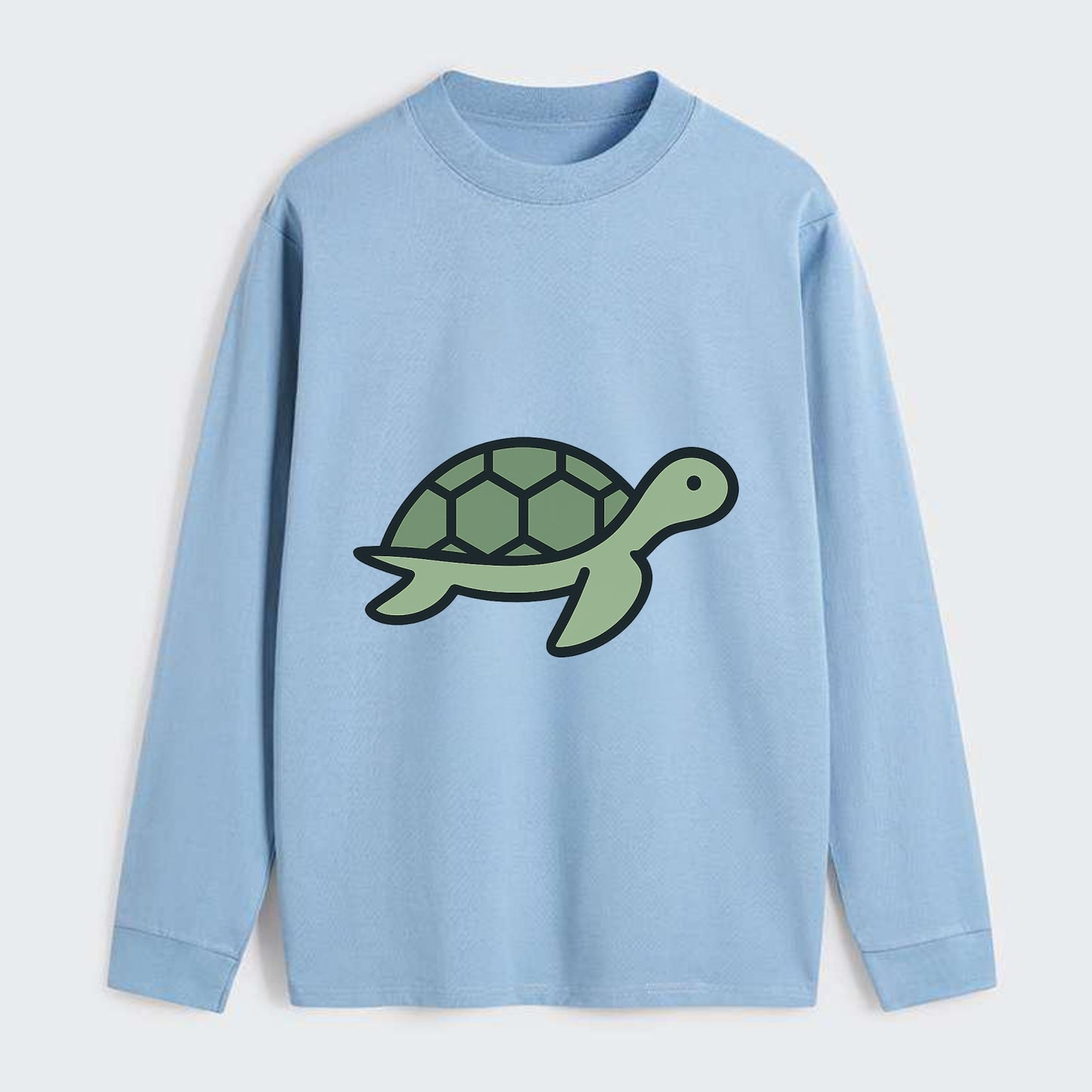 Sea Turtle - Green with shell pattern flat side profile - Classic Long Sleeve Shirt - Light Blue