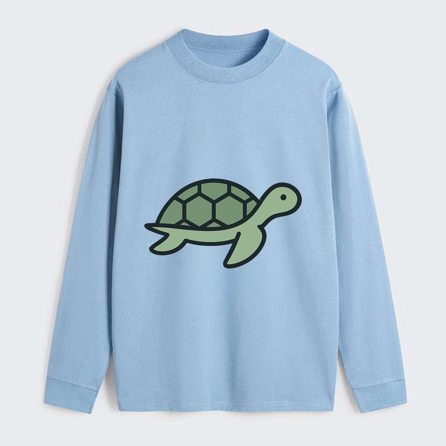Sea Turtle - Green with shell pattern flat side profile - Classic Long Sleeve Shirt - Light Blue