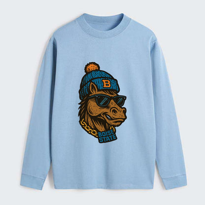 Boise Bronco wearing Boise State beanie with B patch - Classic Long Sleeve Shirt - Light Blue