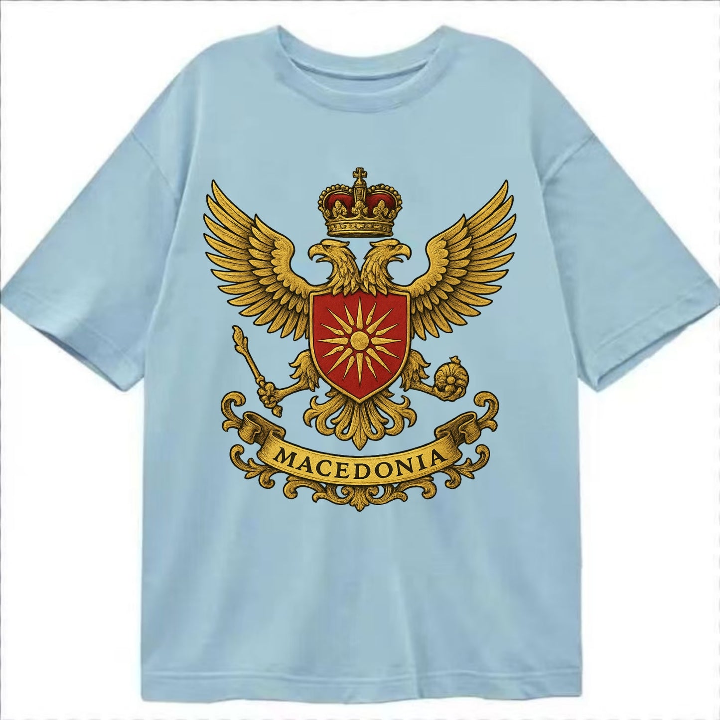 Macedonia Heritage Badge  - Classic T-shirt - Light Blue