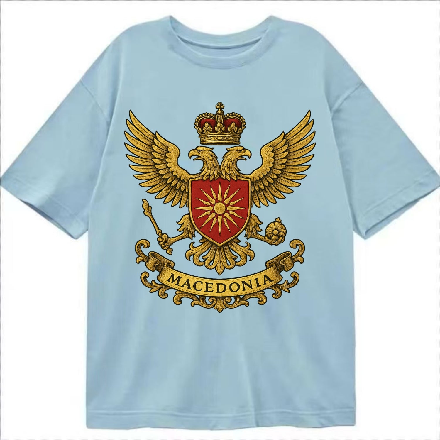 Macedonia Heritage Badge  - Classic T-shirt - Light Blue