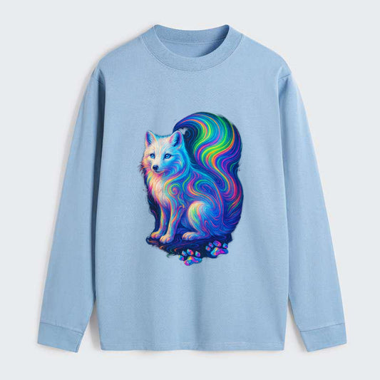 Graceful arctic fox with tail streaming aurora colors, white fur with - Classic Long Sleeve Shirt - Light Blue