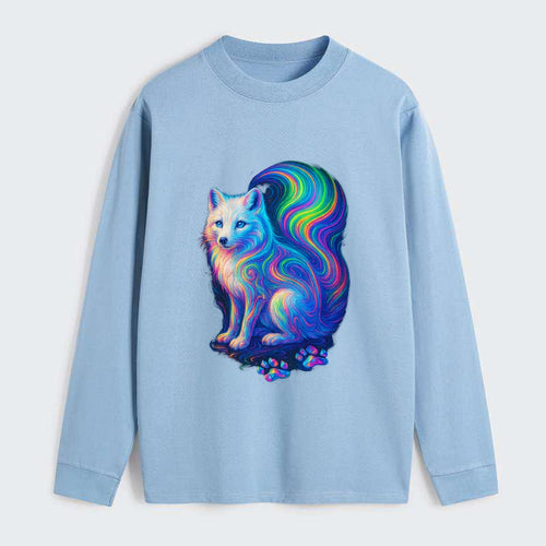 Graceful arctic fox with tail streaming aurora colors, white fur with - Classic Long Sleeve Shirt