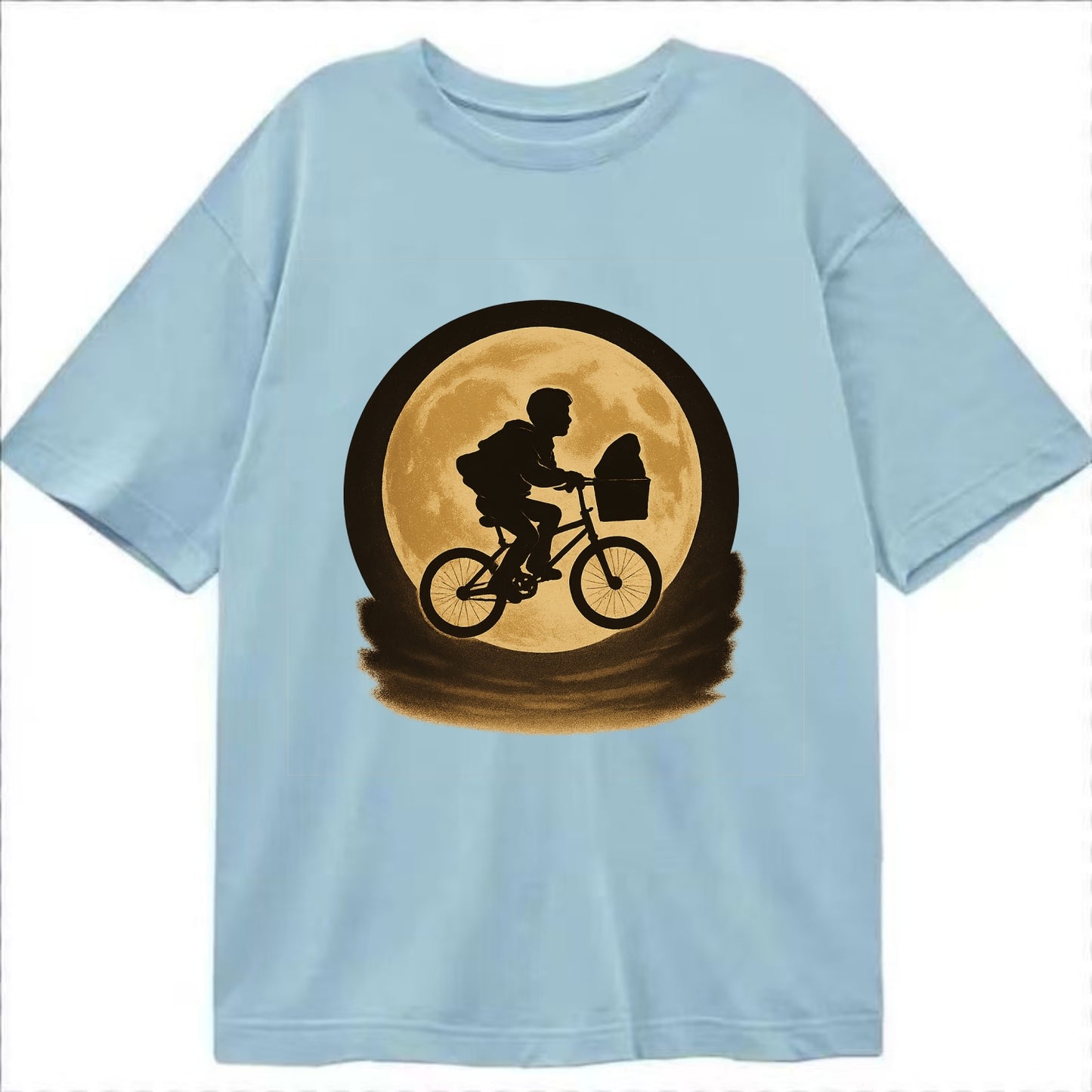 boy with bicycle flying across full moon with silhouette - Classic T-shirt - Light Blue