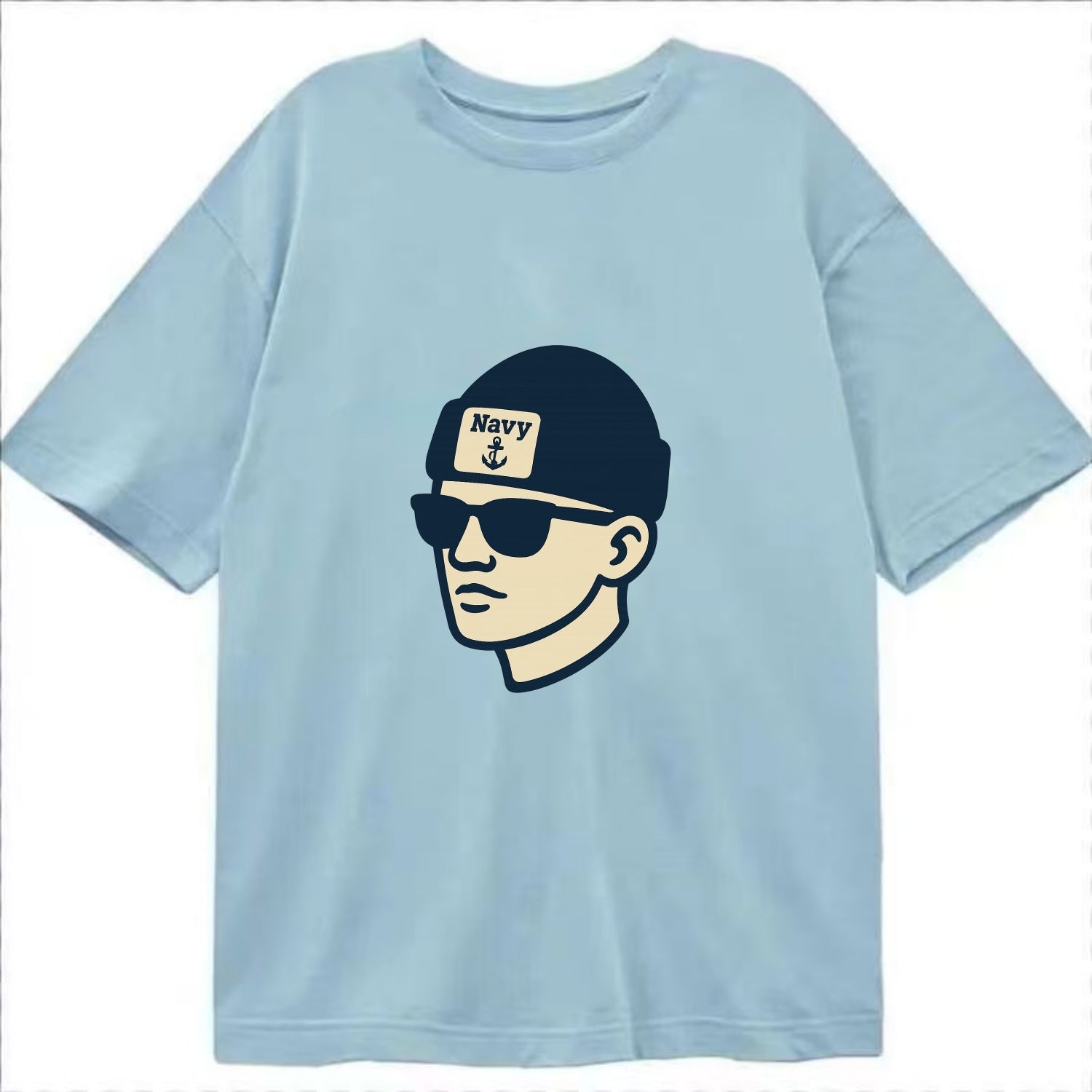 Annapolis Midshipman wearing Navy beanie with anchor patch - Classic T-shirt - Light Blue