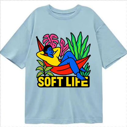 Person relaxing in hammock with plants - "soft life" aesthetic, peaceful living - Classic T-shirt - Light Blue