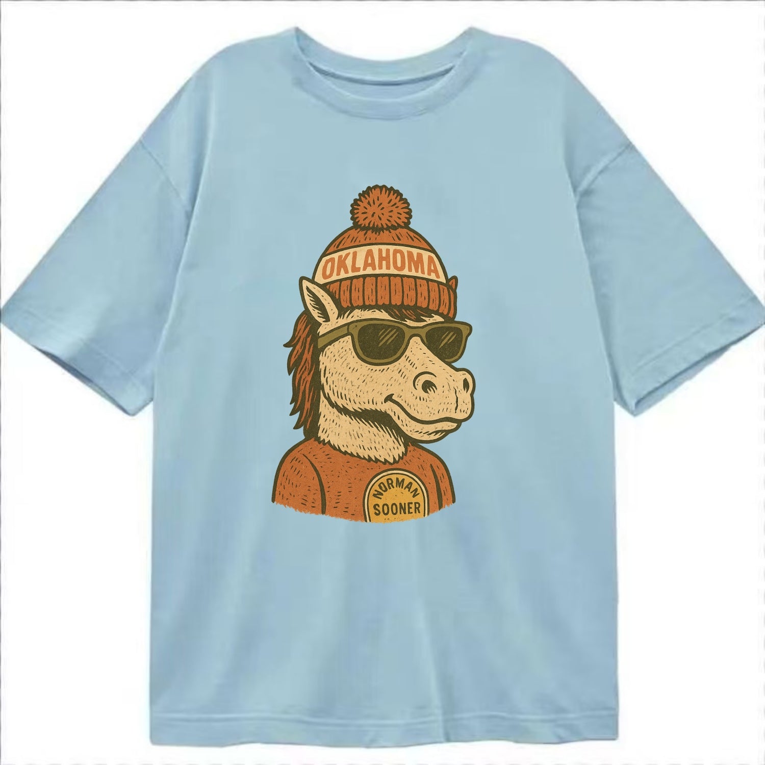 Norman Sooner Horse wearing Oklahoma bea - Classic T-shirt - Light Blue