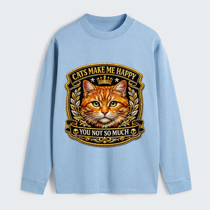 CATS MAKE ME HAPPY YOU NOT SO MUCH - cat face in orange , cat preference - Classic Long Sleeve Shirt - Light Blue