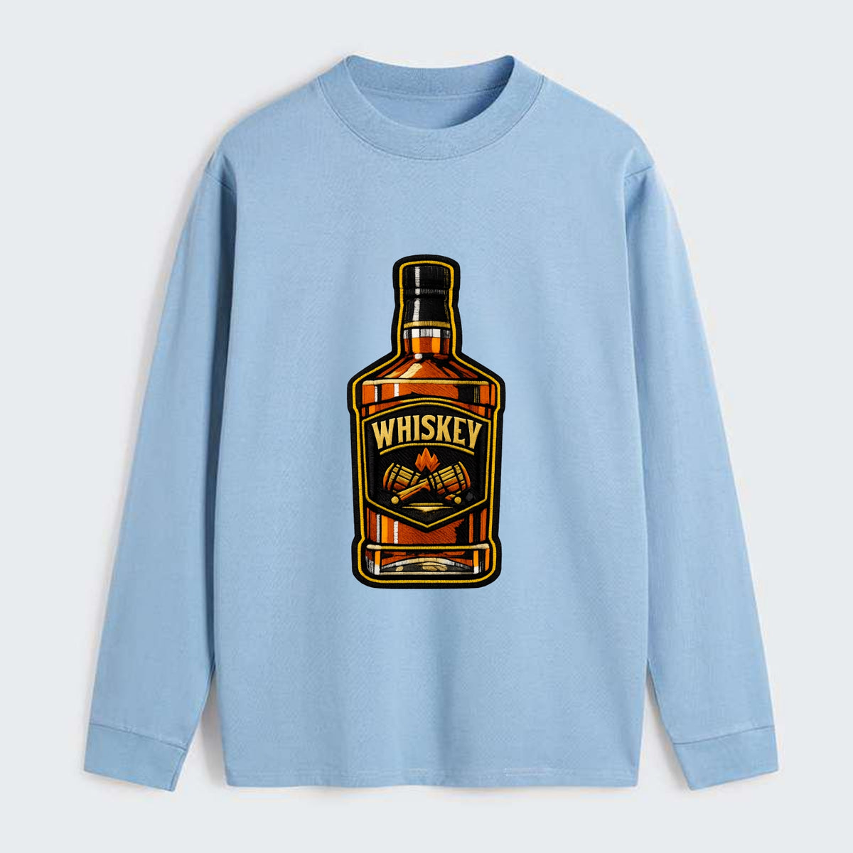 WHISKEY BOTTLE - bourbon bottle in amber and gold , spirits connoisseur - Classic Long Sleeve Shirt - Light Blue