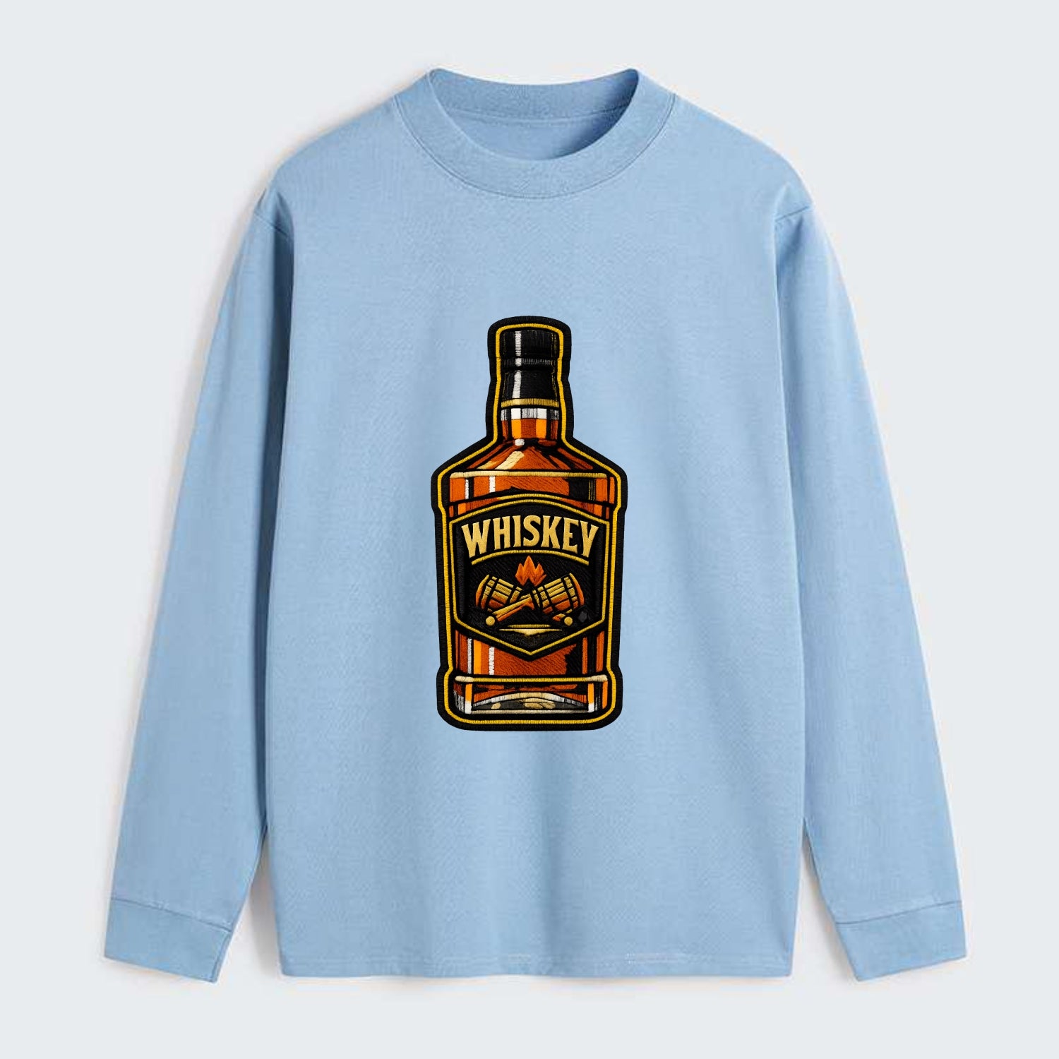 WHISKEY BOTTLE - bourbon bottle in amber and gold , spirits connoisseur - Classic Long Sleeve Shirt - Light Blue