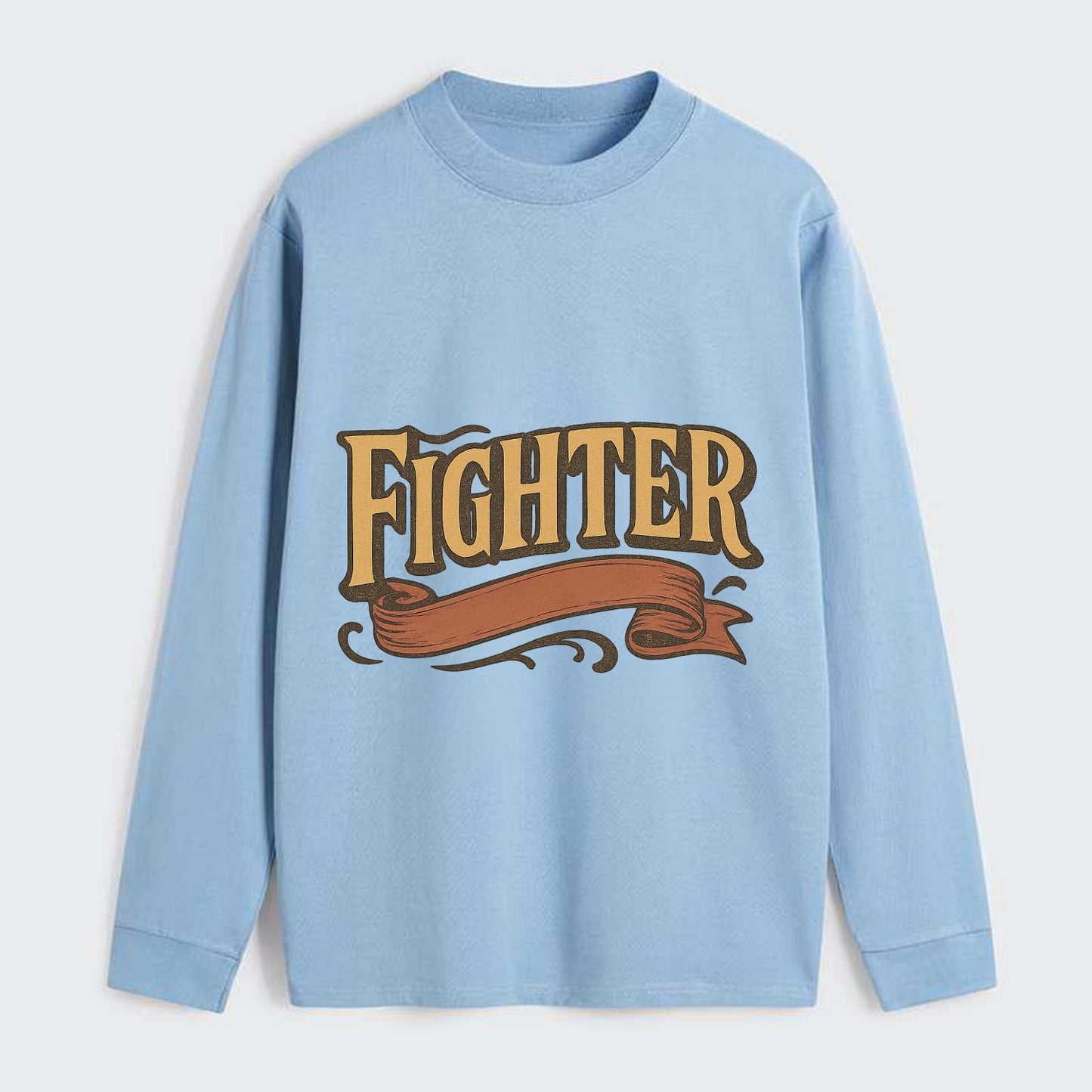 Bold typography design - "FIGHTER" - never giving up, battling on - Classic Long Sleeve Shirt - Light Blue