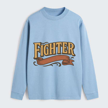 Bold typography design - "FIGHTER" - never giving up, battling on - Classic Long Sleeve Shirt - Light Blue