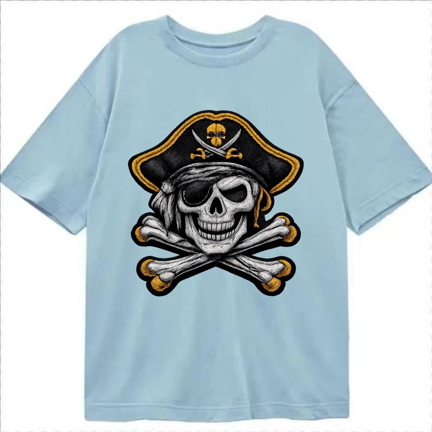 PIRATE SKULL - Jolly Roger skull in black and white , pirate - Classic T-shirt - Light Blue