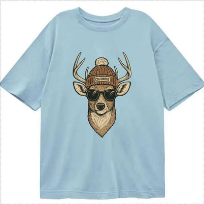 Ohio White-tailed Deer wearing Columbus beanie with pom pom and wayfarer - Classic T-shirt - Light Blue