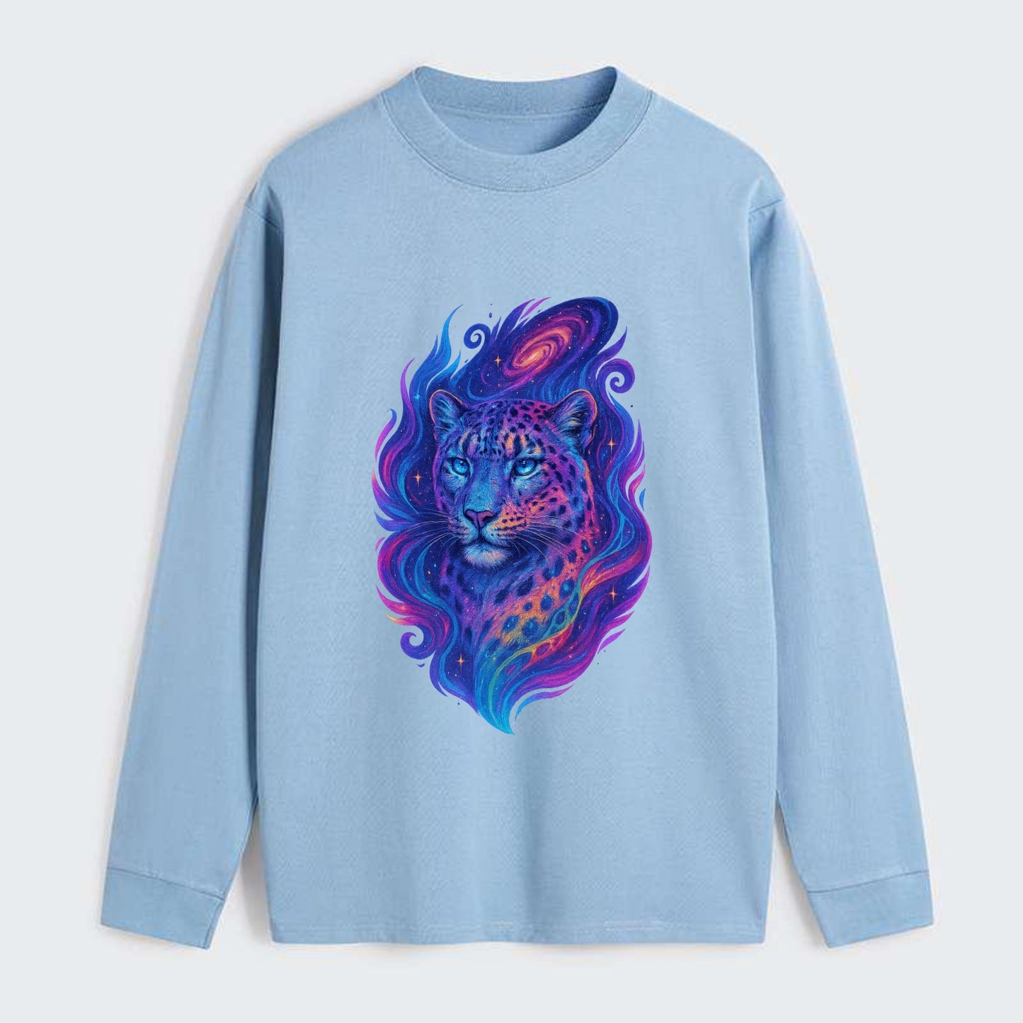 Majestic snow leopard with rainbow gradient spots, crystalline flowing - Classic Long Sleeve Shirt - Light Blue