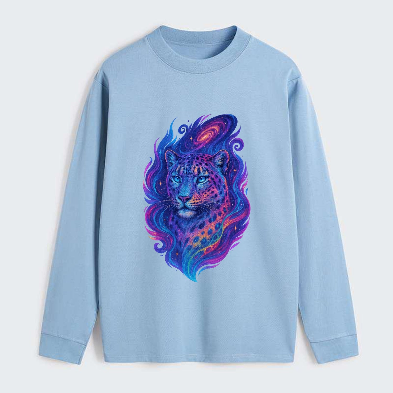Majestic snow leopard with rainbow gradient spots, crystalline flowing - Classic Long Sleeve Shirt - Light Blue