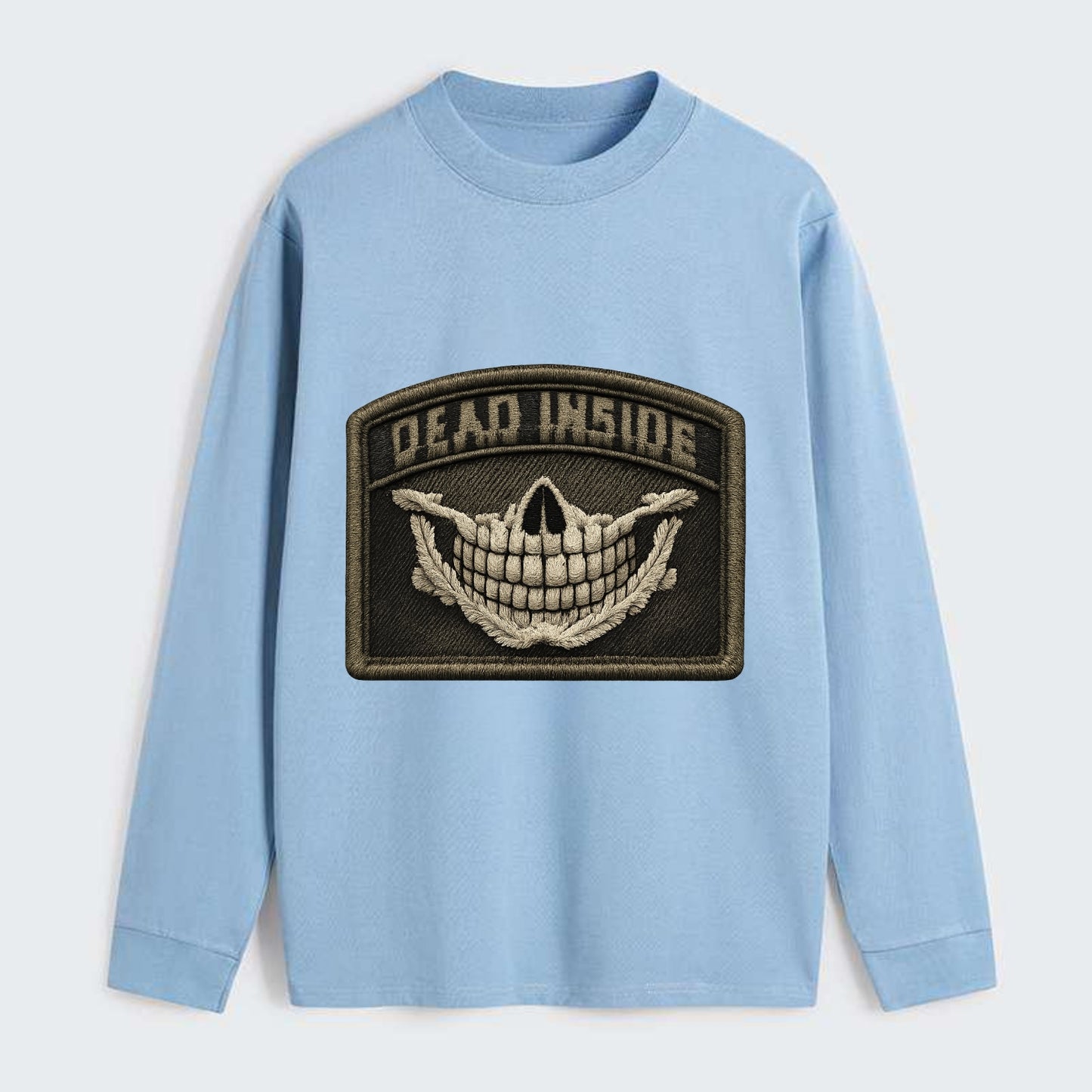 DEAD INSIDE SMILE - skeleton smile in white , dark humor - Classic Long Sleeve Shirt - Light Blue