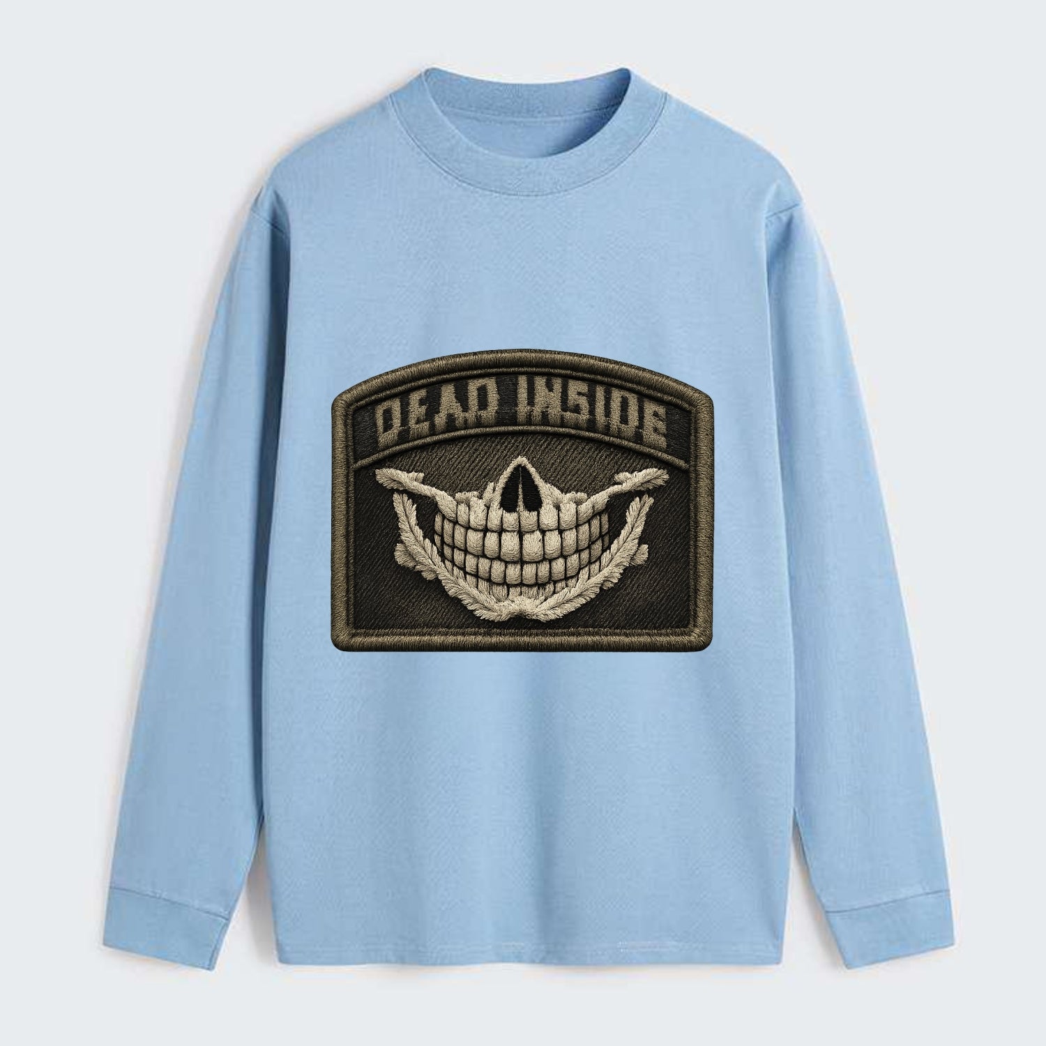 DEAD INSIDE SMILE - skeleton smile in white , dark humor - Classic Long Sleeve Shirt - Light Blue