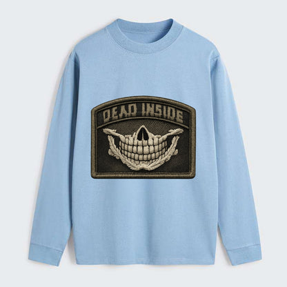DEAD INSIDE SMILE - skeleton smile in white , dark humor - Classic Long Sleeve Shirt - Light Blue