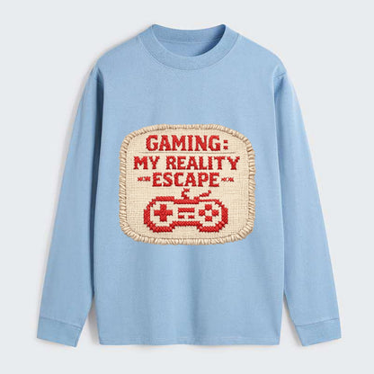 GAMING: MY REALITY ESCAPE - red game escape - red - gaming reality - Classic Long Sleeve Shirt - Light Blue