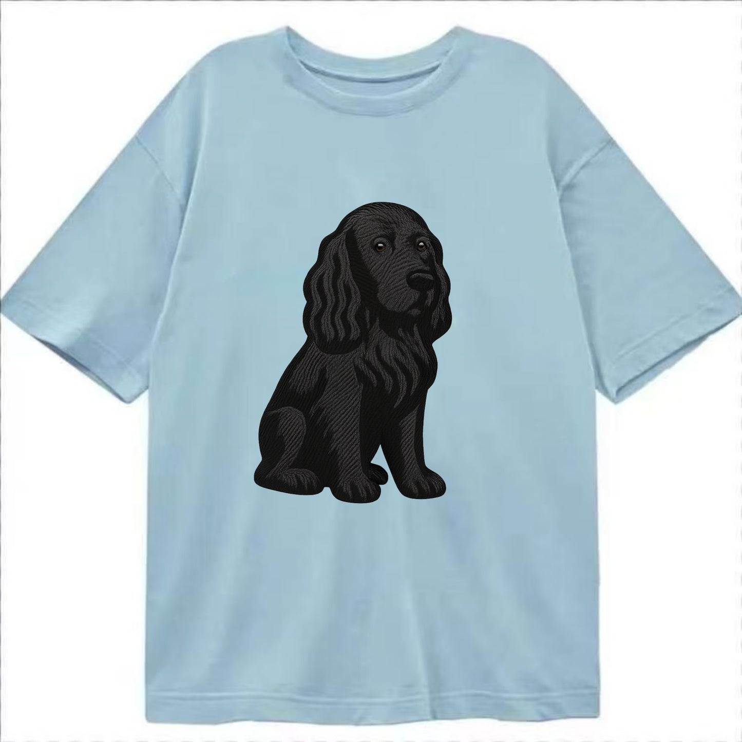 Field Spaniel - Black silky coat embroidered pose - Classic T-shirt - Light Blue