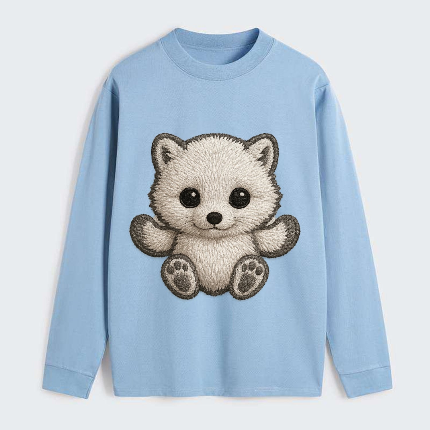 Baby Arctic Fox - white fluffy, tiny black nose, bright curious eyes, - Classic Long Sleeve Shirt - Light Blue