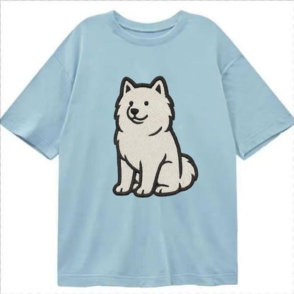 Samoyed - White fluffy embroidered desig Classic T-shirt - Light Blue
