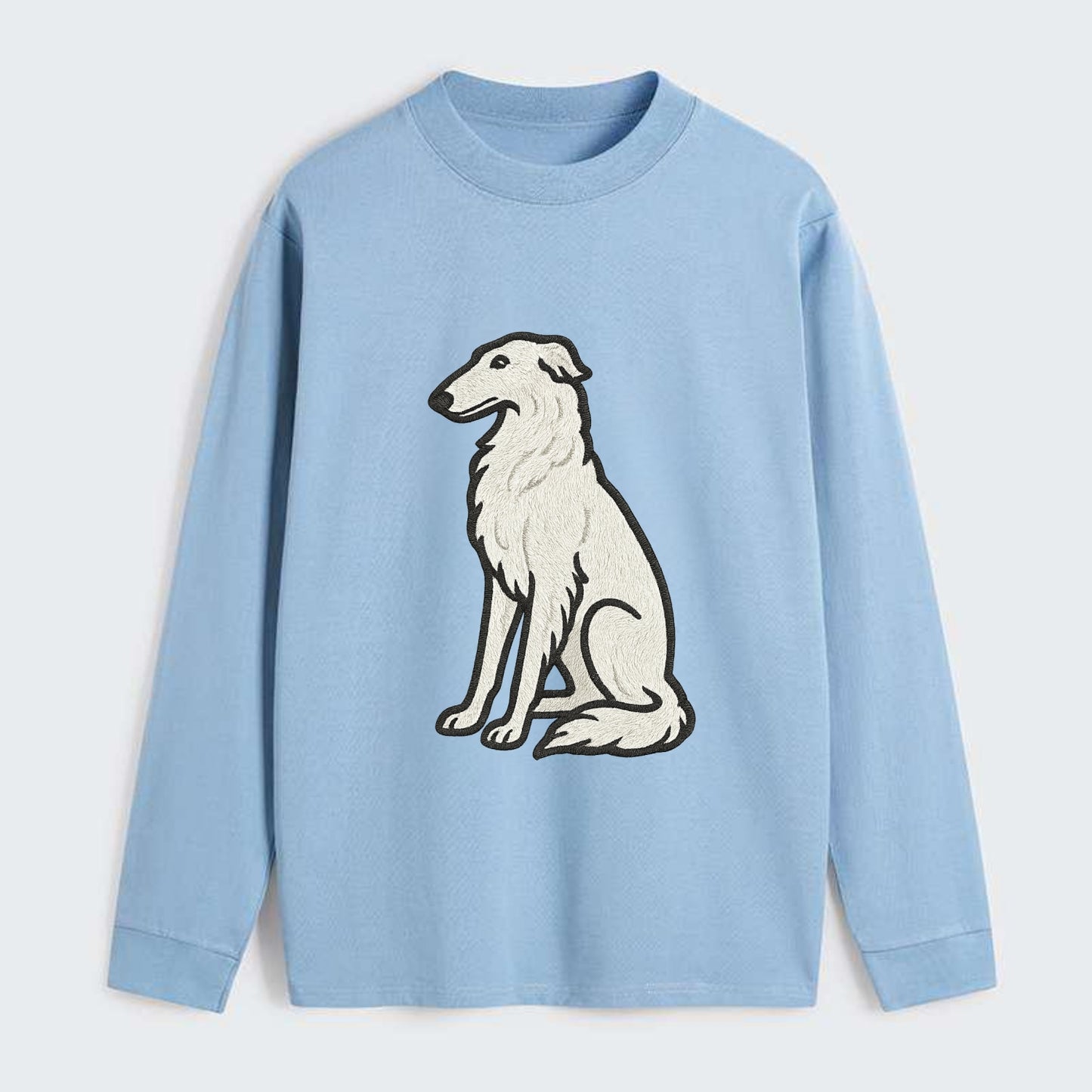 Borzoi - White embroidered sitting pose - Classic Long Sleeve Shirt - Light Blue