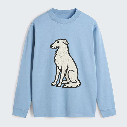Borzoi - White embroidered sitting pose - Classic Long Sleeve Shirt