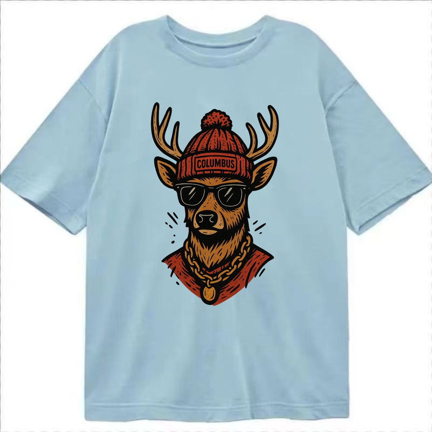 Columbus White-tailed Deer wearing Columbus beanie with pom pom and wayfarer - Classic T-shirt - Light Blue