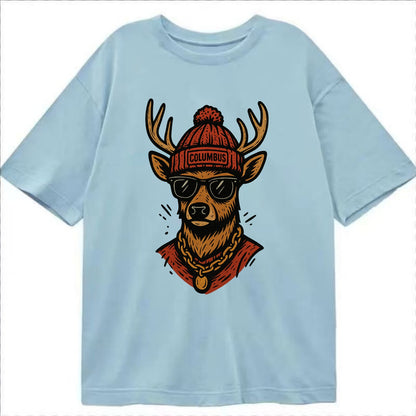Columbus White-tailed Deer wearing Columbus beanie with pom pom and wayfarer - Classic T-shirt - Light Blue