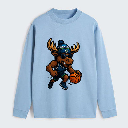 Twin Cities Moose wearing Timberwolves beanie with pine tree patch and - Classic Long Sleeve Shirt - Light Blue